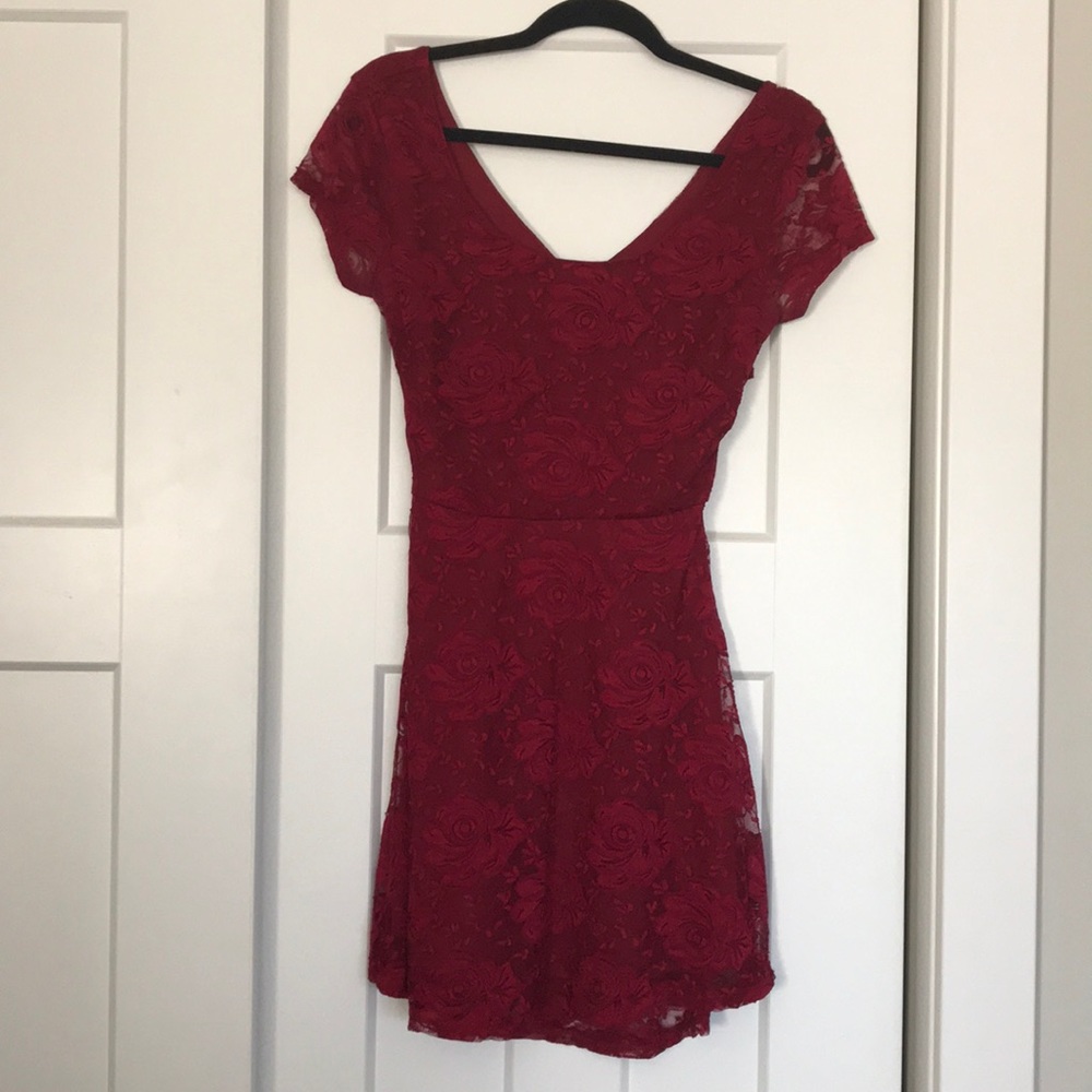 Elegant red rose designed dress with cut out back